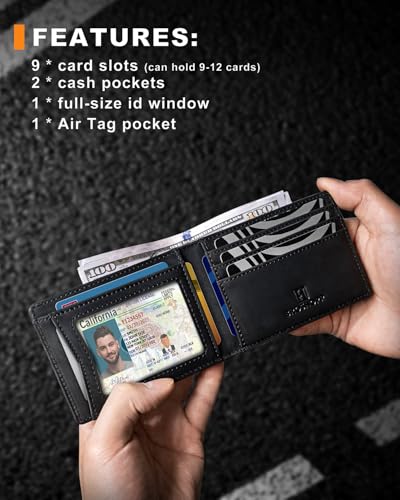 Airtag Wallet for Men, Bifold Full-Grain Leather Wallet for Apple Air Tag, Men's Wallet with Airtag Holder, RFID Blocking, Cash Slots, ID Window2