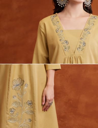 Image of Amazon Brand - Myx Women's Embroidered Kurta Set With Dupatta | Cotton Blend (Available In Plus Sizes)