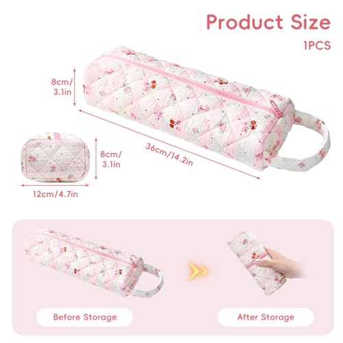 Image of HANNEA Hair Tools Organizer Bag with Cherry Pattern for Airwrap Style, Flat Irons, Hair Dryers and Styling Tools, Portable Hair Dryer Bag Case, Pink
