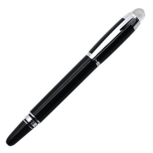 Gullor Rollerball Pen, Black Lacquer Silver Trim Crystal Cap With Fine Point (0.5 Mm) Black Ink Refill #TOP1