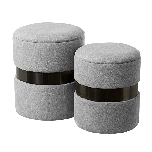 LOLAhome Set de 2 pufs arcón con Anillo Negro y Gris de Chenilla