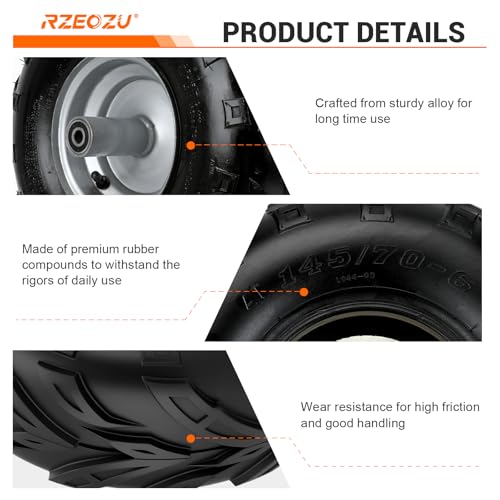 Image of 145 /70-6 Tires, Mini Bike Front Wheels Rims and Tires Assembly Kit Compatible with Coleman CT100U CC100X Baja DB30 Motovox MBX10 MBX11 Monster Moto 80 105cc Minibike Go Kart Parts V-Tread Tire