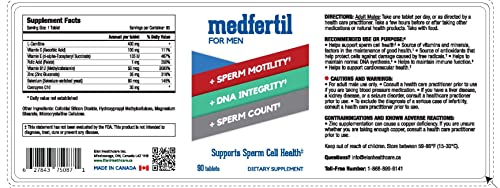 Medfertil For Men Dietary Supplement (90 Ct) With L-Carnitine, Vitamin C, E, B12, Folate, Zinc, Selenium, And Co-Q10 / Once A Day Tablet/ 3 Month Supply/ Elan Healthcare #TOP4