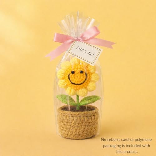 Image of 14Cm Height Handmade Crochet Smiling Flower Pot for Home & Office Decor, Cute Aesthetic Desk Showpiece, Positive Vibes Table Decor, Thoughtful for Mom (Joy Bloom Yellow)