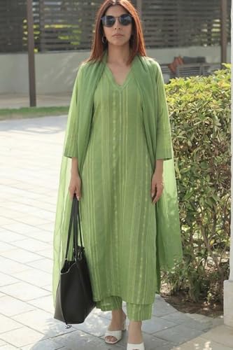 Image of ANNI Designer Women's Rayon Viscose Printed Straight Kurta with Pant and Dupatta Set | Elegant Ethnic Kurta Pant Dupatta Outfit for Women | Office Festive Casual Wear