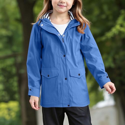 Girls Rain Jacket Waterproof Hooded Raincoat Outdoor Hiking Windbreaker Trench Coats with Pockets 5-16 Years2