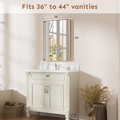 Image of Kosmonia 30x24 Inch Bathroom Vanity Mirror Brushed Champagne Gold