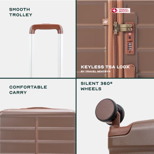 Image of Assembly Odyssey Trolley Bag Set of 2 20, 24 Inch (55 & 65cm) Hard Shell Polycarbonate Luggage Set Lightweight with TSA Lock 8 Spinner Wheels Brown