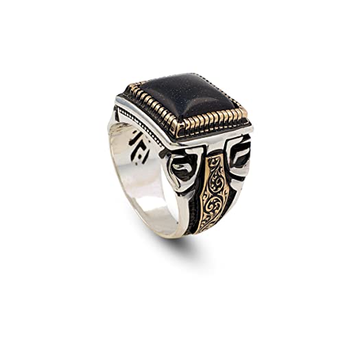 Bague en onyx véritable et argent 925 massif poli au design ancien