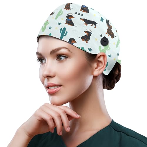 Image of QBA Adjustable Working Cap with Button, Cotton Working Hat Sweatband, Elastic Bandage Tie Back Hats for Women & Men, One Size