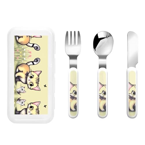 Juego de vajilla infantil portátil de gato y mariposa, 3 piezas, reutilizable, protección alimentaria, cuchillo, tenedor y cuchara Juego de vajilla infantil portátil de gato y mariposa, 3 piezas, reutilizable, protección alimentaria, cuchillo, tenedor y cuchara