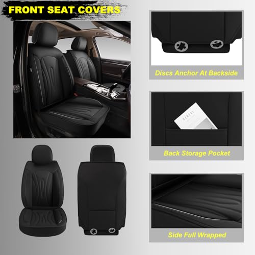 Image of Car Seat Covers for Toyota Venza 2009-2020 Full Set Faux Leather | Waterproof Breathable Scratch Resistant 360 Wrap Airbag Compatible Easy Clean(5 Seats,Black)