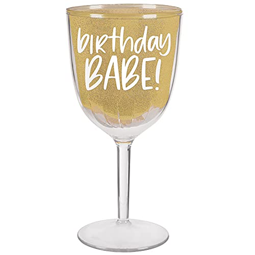 Birthday Babe Glittery Wine Goblet - 12 oz. | Gold | 1 Pc.
