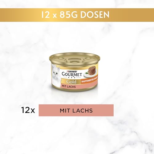 Gourmet Gold Raffiniertes Ragout Katzenfutter nass, mit Lachs, 12er Pack (12 x 85g)