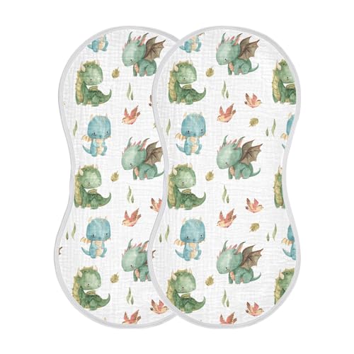 Watercolor Dragon Bird Leaf Pattern Muslin Burp Cloths for Baby 2 Pack 100% Cotton Baby Washcloths Bibs for Boy Girl