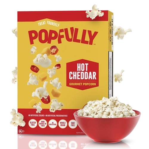 POPFULLY Fully Pops Hot Cheddar Popcorn, 2.75oz Sharing Bags, 3-Pack, Bold...