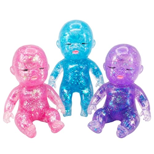 3Pcs Baby Squishy Glitter Slow Rising Soft Squishy Babies Squeeze Fidget Toy for Stress Relief Desk Decor & Gift