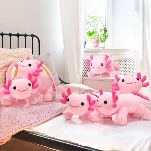 Image of Libima 5 Pcs 12 Inch Axolotl Stuffed Animal Pillow Doll Cute Soft Axolotl Stuffed for Birthdays Gift Home Decoration(Pink)