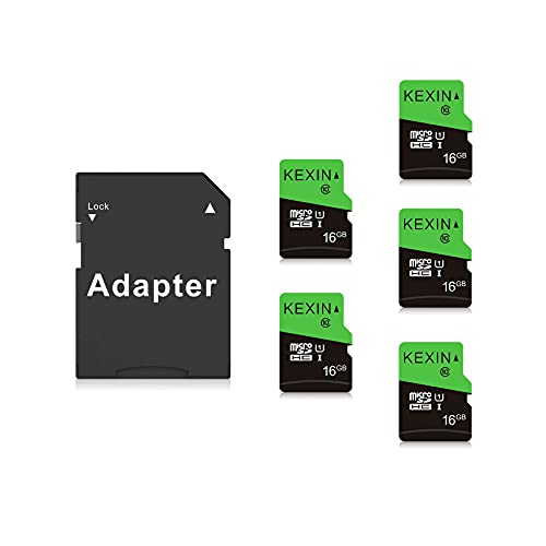KEXIN Micro SD Karte 16GB 5 Stück Speicherkarte + Adapter UHS-1 MicroSDHC Speicherkarten Class 10 U1 C10 Memory Karte Mini SD Card TF Card für Smartphone, Tablet, Action-Kamera, Drohne und Notebook