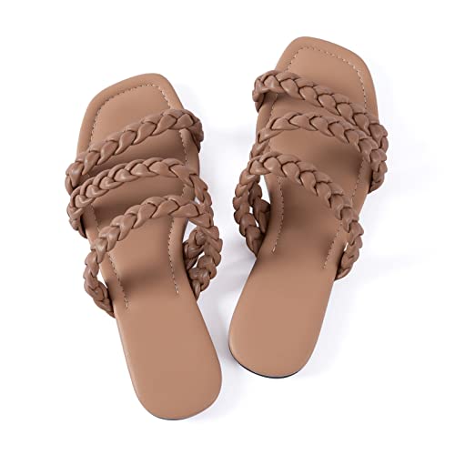Image of Mtzyoa Women's Strappy Flat Sandals with Toe Ring | Lightweight Walking Slides | Summer Beach Wedding Shoes | Black | Casual Dressy Vacation