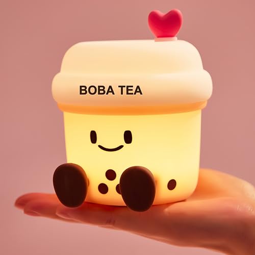 POSSHE Boba Tea Night Light Boba Gifts Cute Silicone Bubble Tea Night Light Kids Bedroom Decor Gift for Children Teens Adults Perfect for Christmas & Birthdays (Boba Tea)