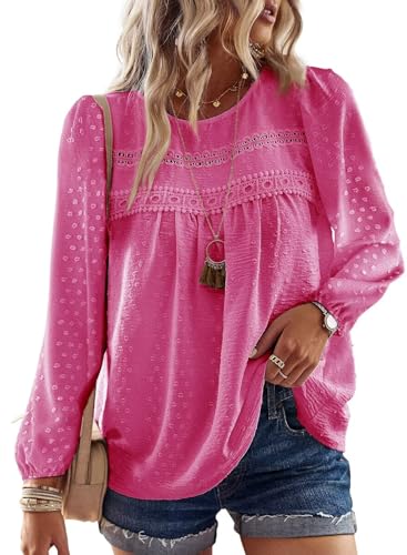 Image of Falechay Womens Tops Flowy Boho Dressy Casual Lace Cute Long Sleeve Shirts