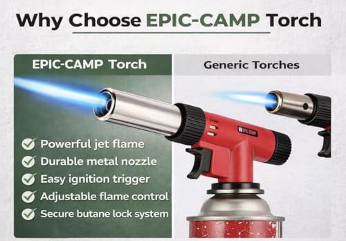 Butane Torch Lighter – Refillable Culinary Kitchen Torch for Creme Brulee, Cooking, BBQ, Baking, Camping – Adjustable Flame (Butane Fuel Not Included) - Image 2
