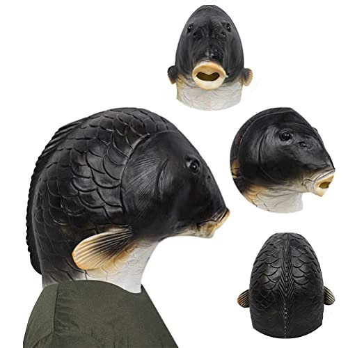 Sahgsa Fish Costume Mask - Animal Theme - Adults Unisex - Latex Material - Halloween Party Cosplay, Blackfish, 34 * 30 cm - Image 3