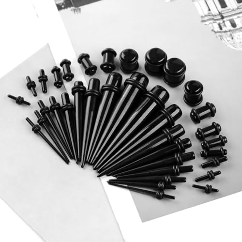 50-teiliges Ohrdehnungs-Set, Acryl-Kegel und Plugs + Silikon-Tunnel, Ohrmessgerät, Expander-Set, Körperpiercing, Schmuck, Ohrhorne, Einheitsgröße, Acryl