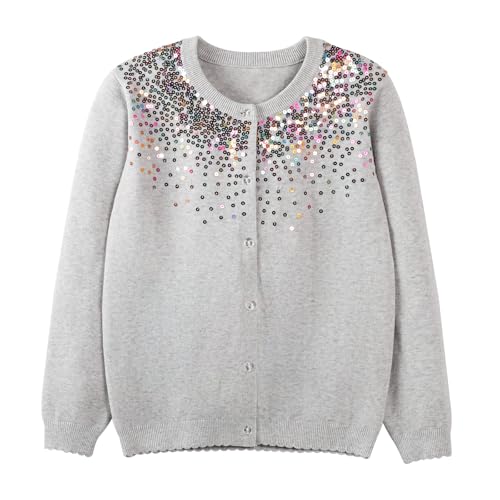 Danny D Girls Sequin Knitted Sweater Cardigan Crew Neck Long Sleeve Button Tops2