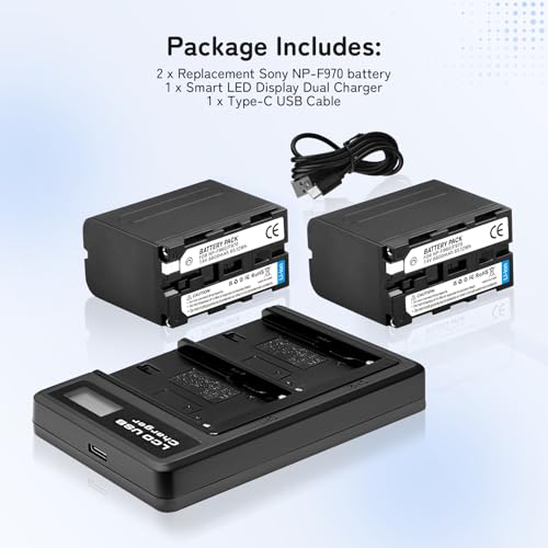 2-Pack 8800mAh Ersatzakku für Sony NP-F970 und USB-Ladegerät für Sony NP-F960 NP-F950 NP-F930 NP-F550 NP-F570 NP-F750 Batterien, für Handycams, Feldmonitor, Videolicht