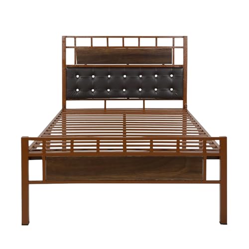 Image of Orvo Metal Extra Single Size Bed Without Storage | Wrought Iron Single Bed with Headboard & Footboard| Sturdy Powder Coated Platform Cot for Bedroom (Orvo Brown)
