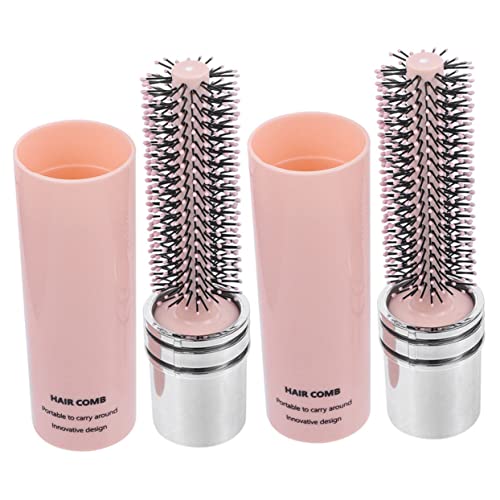 Ipetboom 2 Piezas Peine rizador portátil hair topper hair care tripe journey ordenador portstil Buque de vapor rulos champú rizo cepillo de pelo de rodillo cepillo circular abdominales rosa