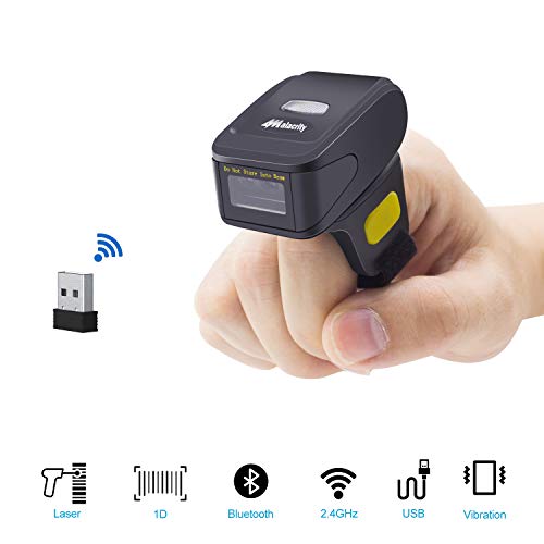 Wireless Bluetooth Ring Finger Mini Barcode Scanner, Alacrity 1D Laser Compatible with Bluetooth