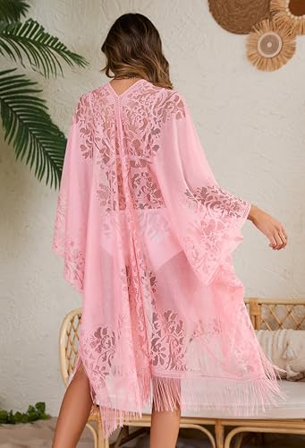 Image of Lace Kimono Swimsuit and Bathing Suit Cover Up for Women