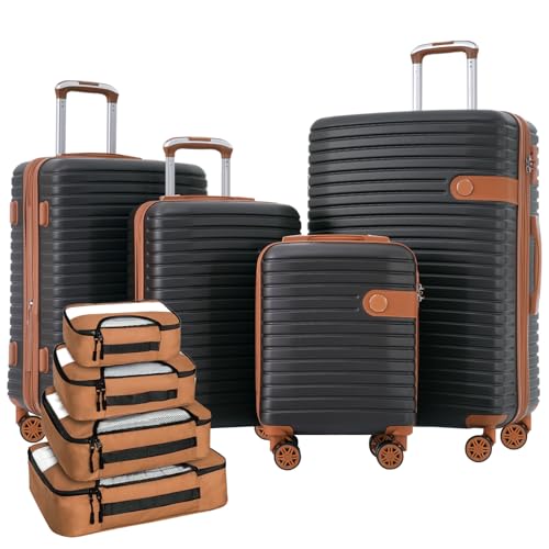 4 Piece Lightweight Travel Luggage Set for Stress-Free Journeys, Durable Hard Shell with Expandable Options, Coffee