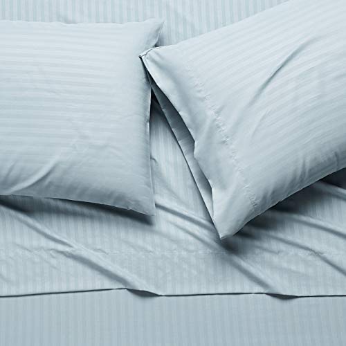 Image of Amazon Basics Deluxe Breathable Wrinkle Resistant Brushed Microfiber Polyester Bed Sheets, 4-Piece, Full, Spa Blue Striped