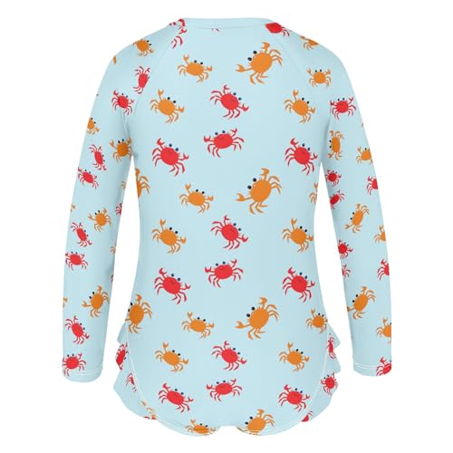 Simple Cute Crab Girls One Piece Rash Guard Swimsuit Kids Bathing Suit with UPF 50+, Girls Long Sleeve Swimwear for 3-12Y3