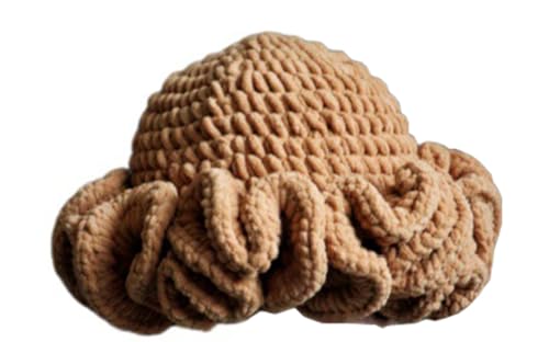 Crochet Ruffle Bucket Hats for Women Ruffled Brim Knit Fisher Hat Khaki