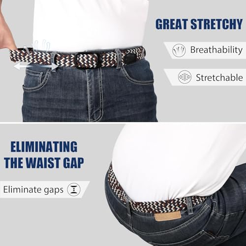 Image of JASGOOD Stretch Belt for Men, Men Women Elastic Woven Braided Belt 1 3 /8 Casual Belt Golf Belt for Jeans Pants