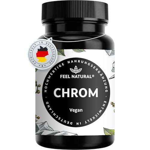 Chrom aus Chromium Picolinate 365 Stück Jahresvorrat - hochdosierte 200 mcg Chrom Tabletten vegan in Deutschland entwickelt & laborgeprüft