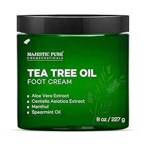 Majestic Pure Tea Tree Oil Foot Cream, Warming Cream – Calluses, Dry Cracked Feet, Hands, Heels, Elbow, Nails, and Knees – Softens & Moisturizes Skin – 8 oz