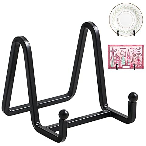 Plate Holder Easel Display Stand - 3 inch Metal Plate Stands for Display - Tabletop Picture Stand - Black Iron Easels for Display Pictures | Photo Frames | Book | Decorative Plates | Plaque - 1 Pack Cover