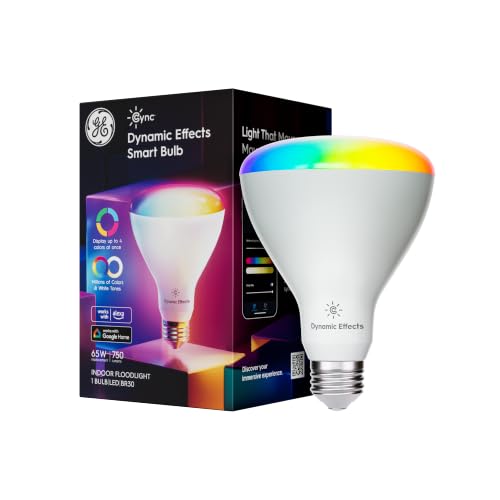 Image of GE CYNC Dynamic Effects Smart LED Light Bulb, Color Changing, Bluetooth and Wi-Fi, Compatible with Alexa and Google Home, BR30 Indoor Floodlight Bulb