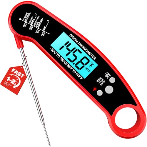 Meat Thermometer Digital - Instant Read Food Thermometer for Cooking Grilling, Candy, Air Fryer, Griddle Probe Kitchen Gadgets Essentials BBQ Accessories, Gifts for Men, Mom, Dad, Red