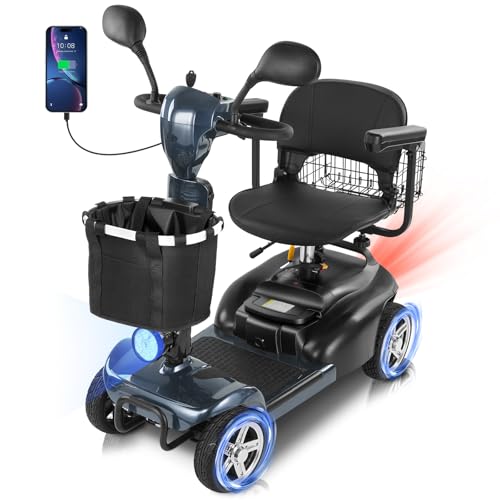 MS20 with Mirror 20 Miles 4-Wheel Mobility Scooter for Seniors/Adults, Detachable Lithium Battery Electric Wheelchair,Dual Baskets,Rotating Seat,with Taillight,USB Charging,Foldable Mobility Scooters