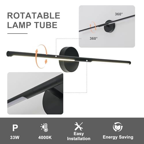 Image of Matte Black Bathroom Light Fixtures Over Mirror 43 Inch, 33W 360 Rotatable Dimmable 4000K Led Vanity Light Bar, Modern Bathroom Vanity Lights Above Mirror