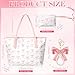 Abbylike Coquette Tote Bag for Women Leather Pink Bow Handbags with Cute Bow Charm Bag with Pouch for Women(Pink)