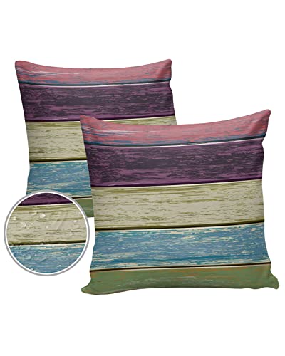 LBDecor Outdoor Throw Pillow Covers 16x16 Waterproof Wooden Barn Door Outdoor Pillows Decorative Pillow Covers Cushion Covers Pillowcase for Tent Patio Garden Couch Set of 2, Wood Plank Rustic Board
