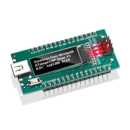 ideaSpark Nano V3.0, Nano Board ATmega328P CH340 Micro controlador incorporado pantalla OLED de 0.91 pulgadas 128x32 SSD1306 IIC I2C completamente compatible con Arduino Nano V3.0